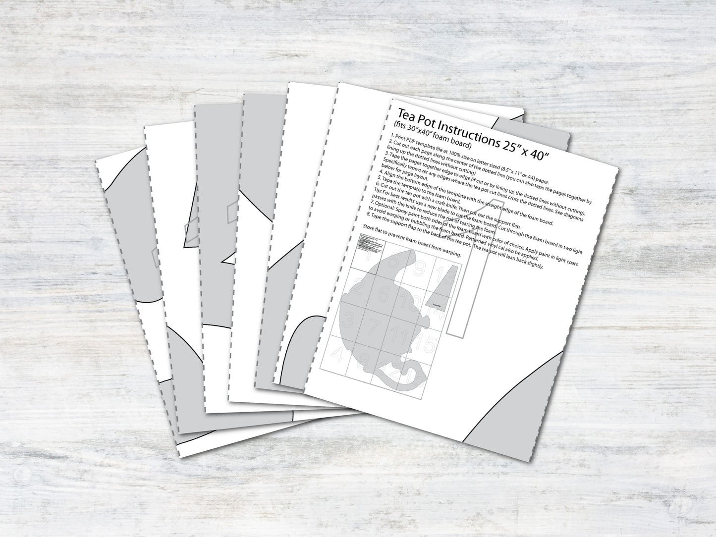 Tea Pot and Tea Cups Template and Tutorial | Digital Template