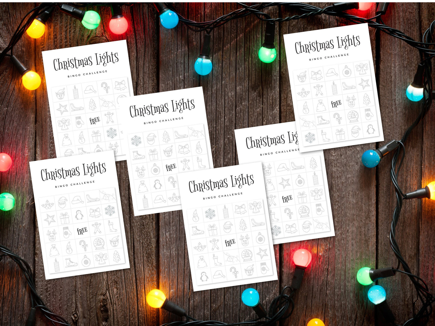 Christmas Light Bingo Printable PDFs | 6 Different 5x7" Score Cards | Digital Download