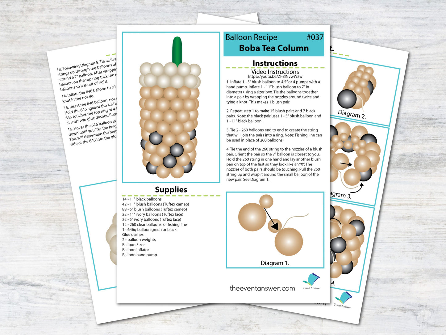 Boba Tea Balloon Column Tutorial and Plans | Digital Balloon Recipe | Bubble Tea Party