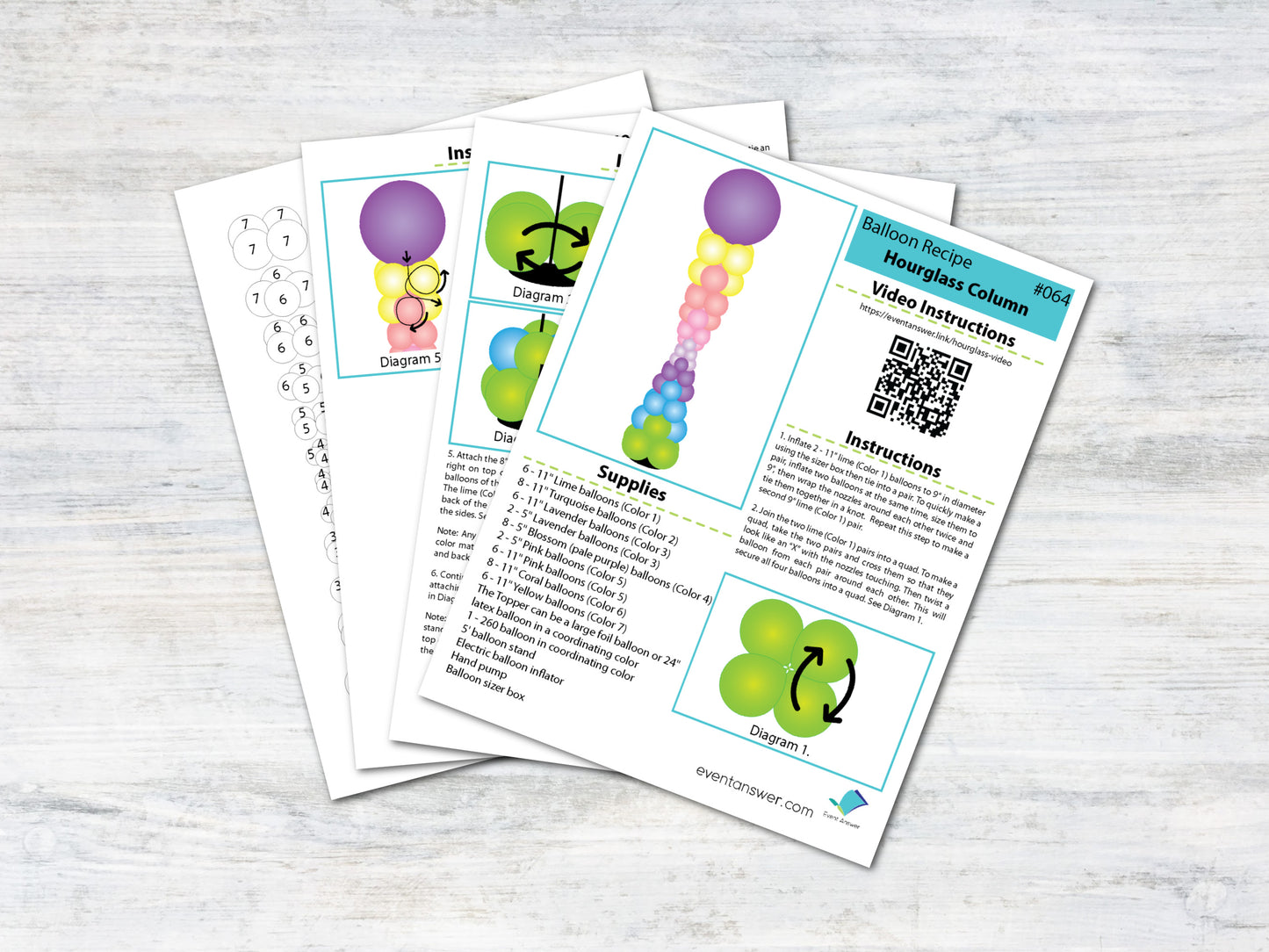 Hourglass Balloon Column Plans + Custom Color Guide — Instant PDF Download | Digital Balloon Recipe