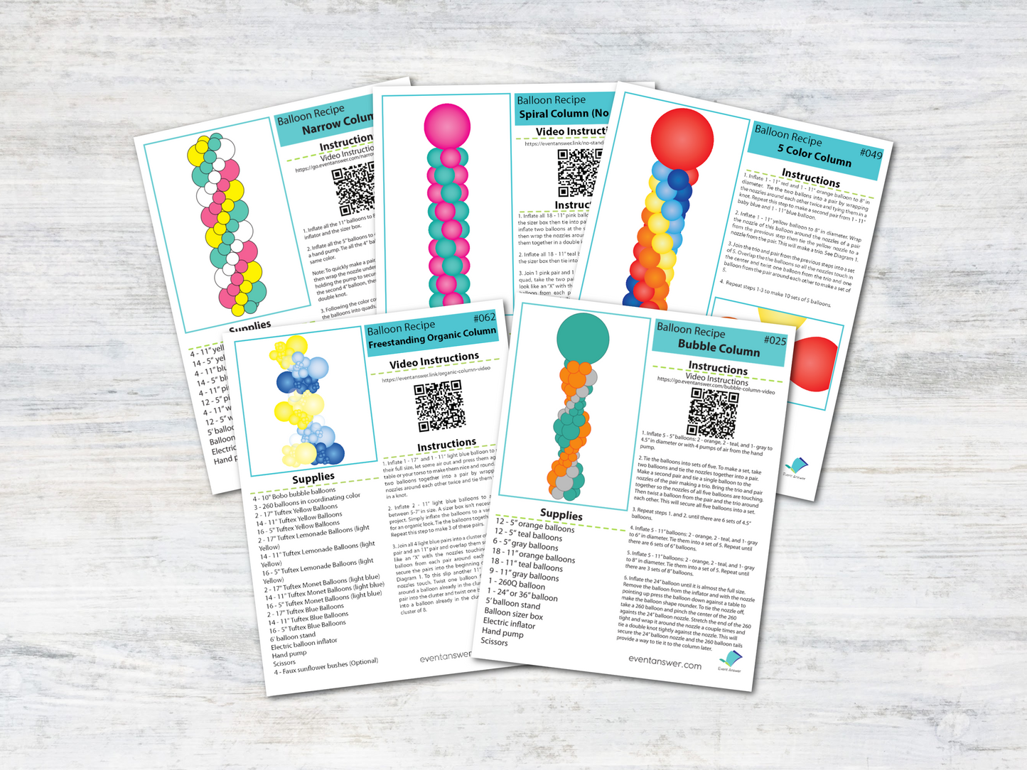 Columns Starter Bundle | 5 Essential Balloon Column Designs | Digital Balloon Recipes (PDFs)